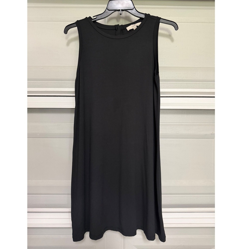 Loft Petites LP Black Sleeveless Swing Shift Dress lightweight basic essential